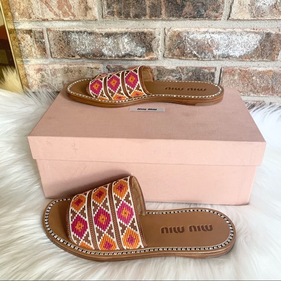 MIU MIU Calzature Donna Embroidery Slide Sandal 6 - Picture 3 of 15